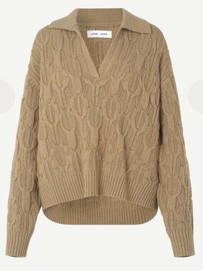 SAMSOE SAMSOE- Stylish Beige Cable Knit Sweater Small